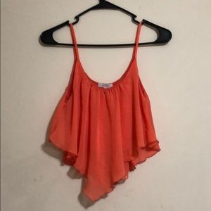 Coral/Peach angled crop top w crop tank underneath